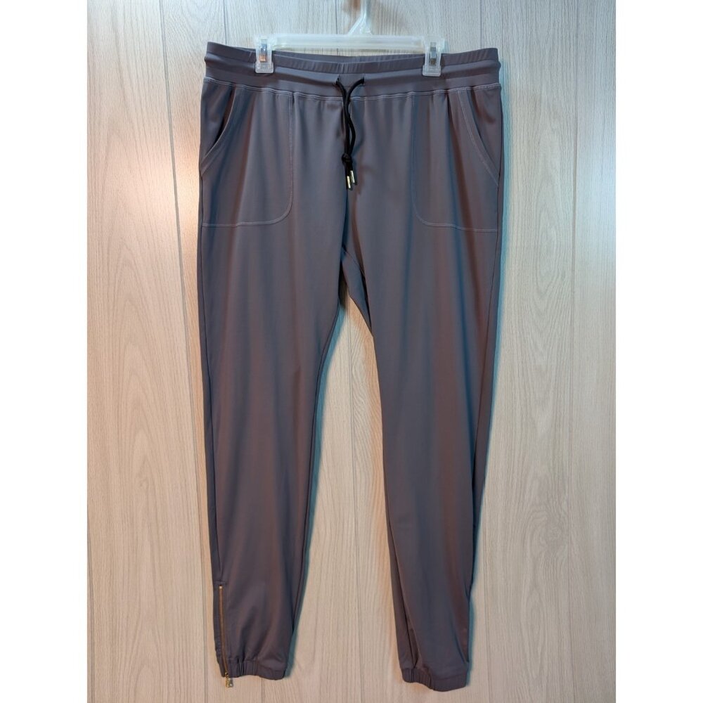 Zyia Active Peak Joggers Womens XXL Gray Ankle Zip Gold Zippers Drawstrings